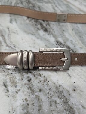 Women's Taupe Suede Belt with Decorative Silver Buckle xl